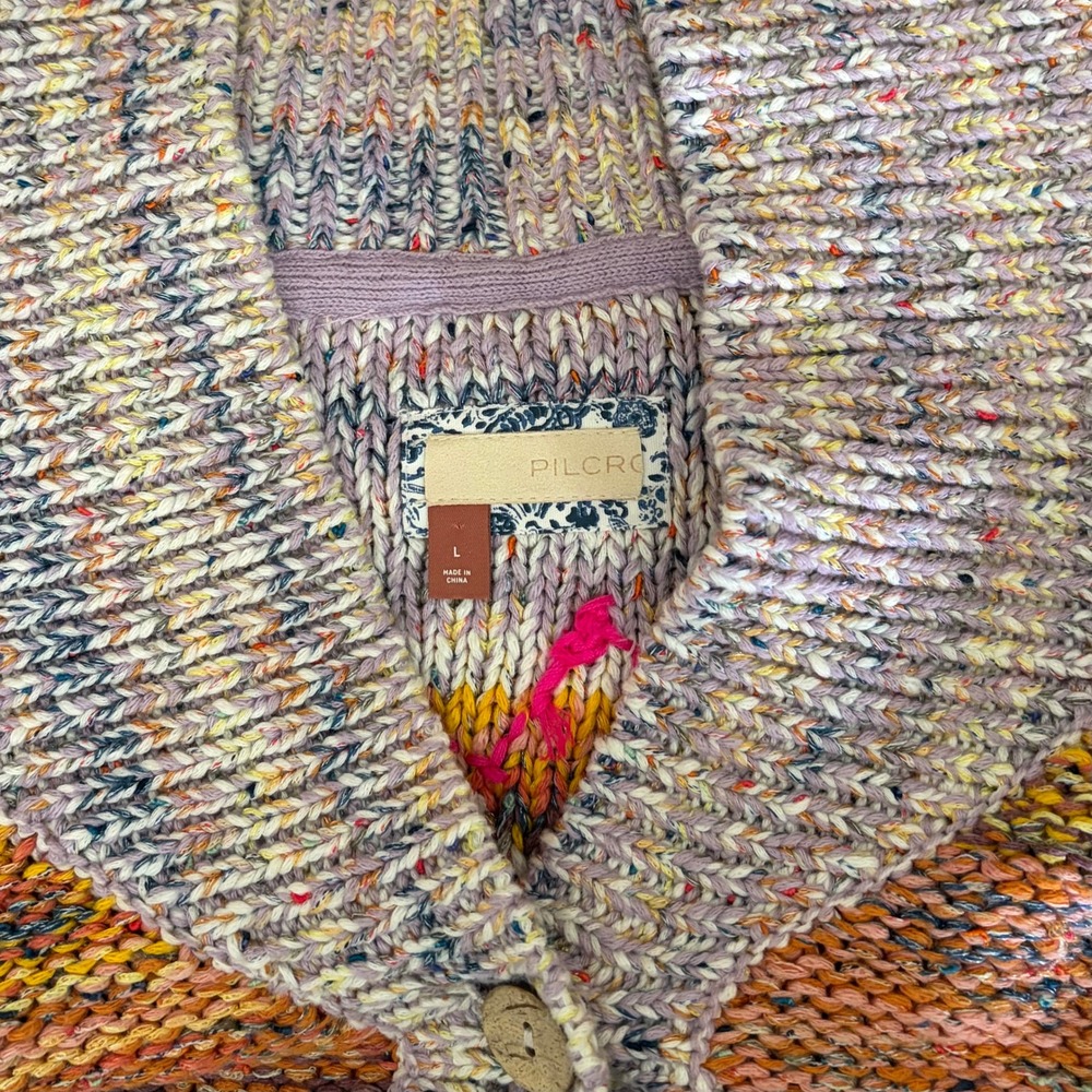 Anthropologie PILCRO Flower Cardigan Sweater Embroidered Knitwear Pockets Large - Picture 13 of 16
